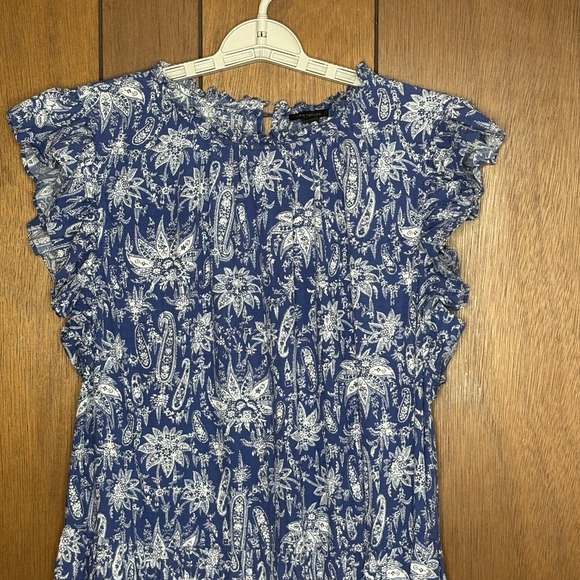 Ann Taylor Dress Women L Blue Floral Boho Cottagecore Romantic‎ Feminine Fairy - Picture 2 of 15